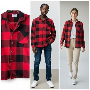 Old Navy Men’s/Unisex Red & Black Buffalo Plaid Flannel Shirt Size Small